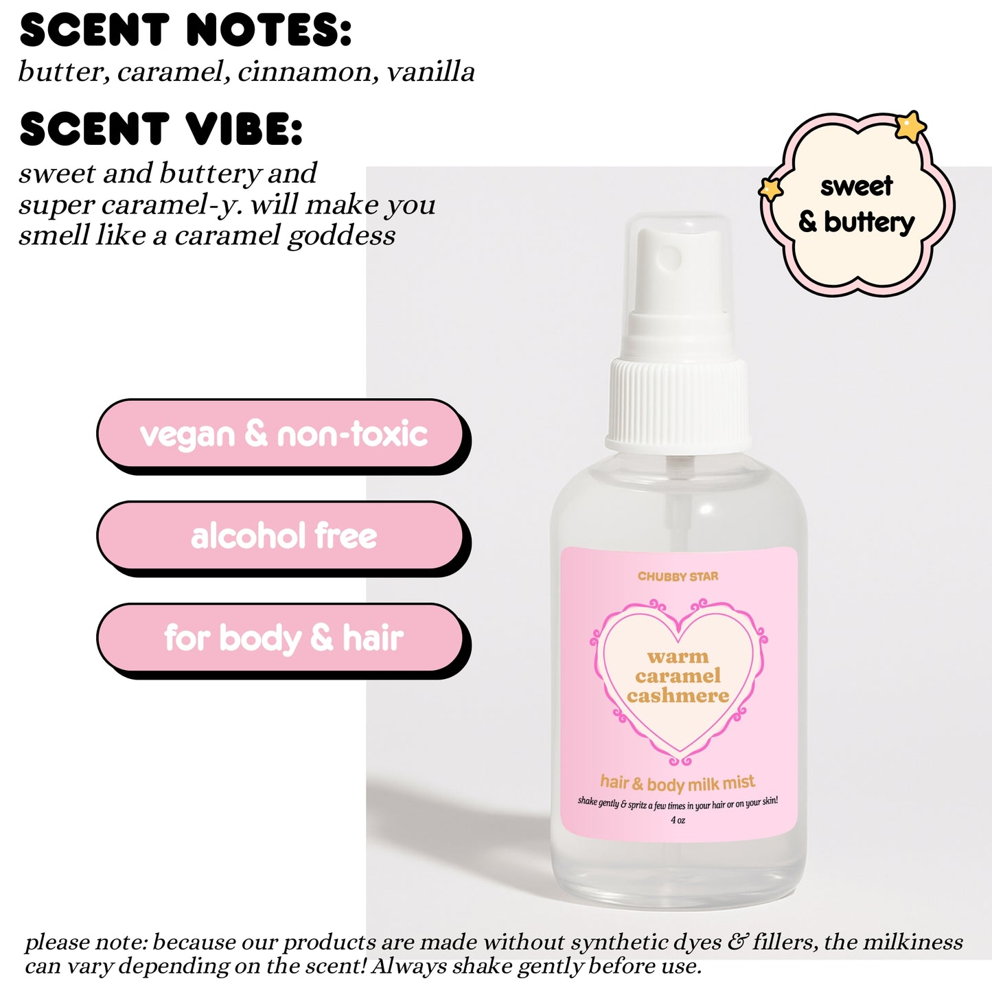warm caramel cashmere lush let the good times roll dupe body mist and hair perfume by chubby star