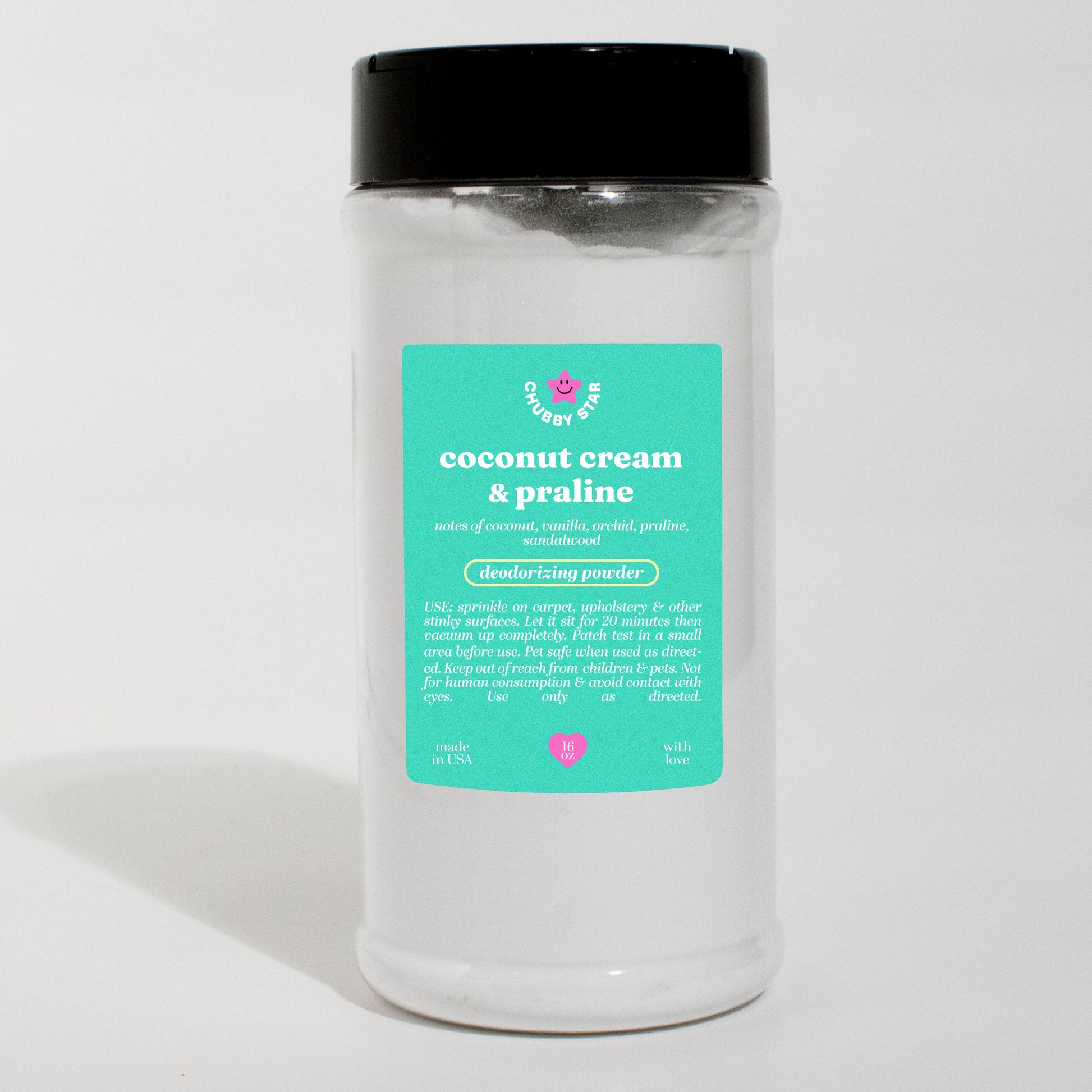coconut cream praline scented carpet powder scent on a white background