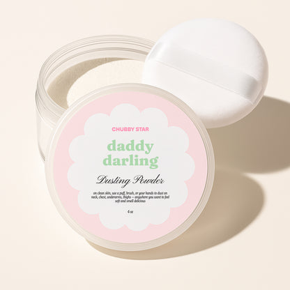 daddy darling father figure scented dusting body powder on a white background