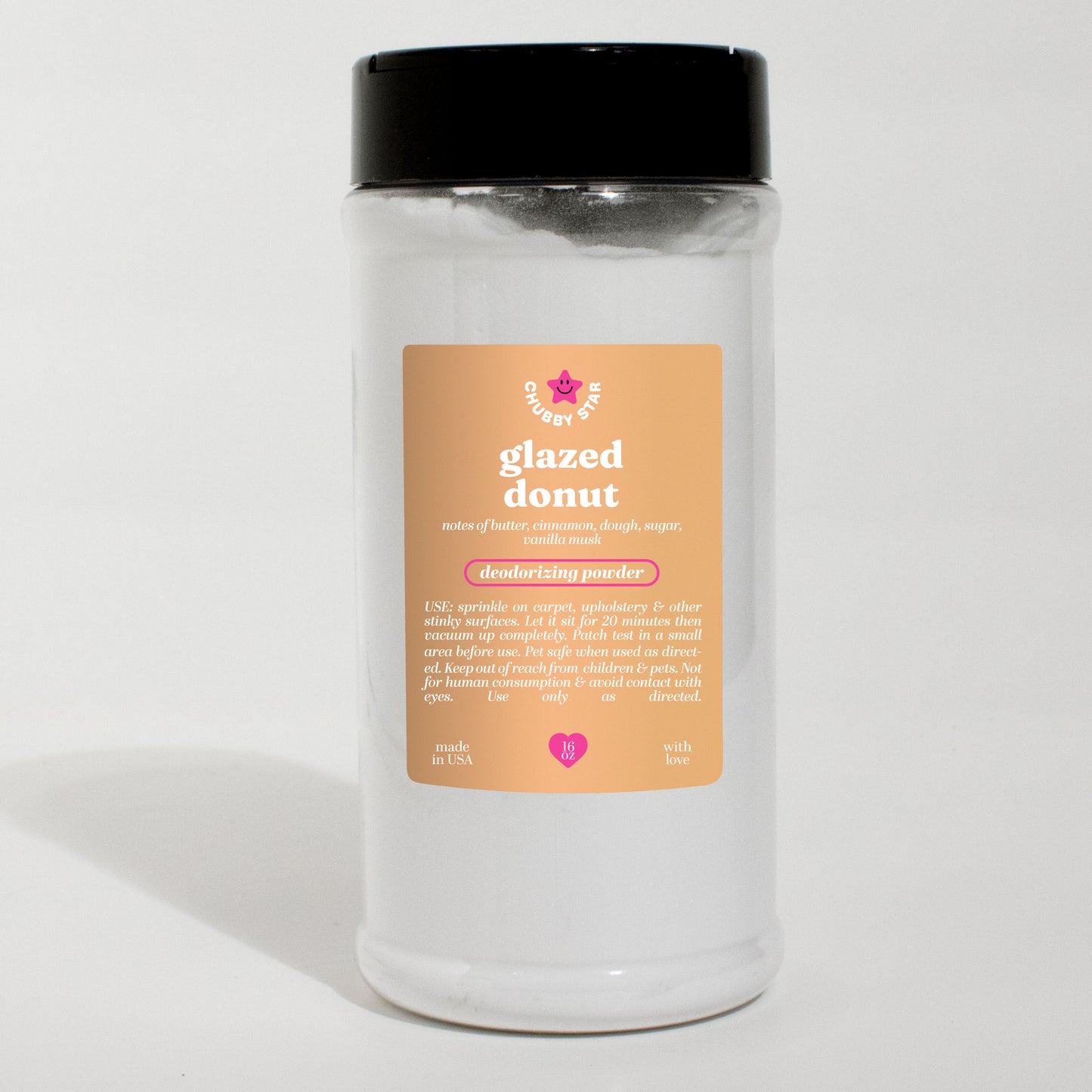 glazed donut scented carpet and upholstery powder on a white background