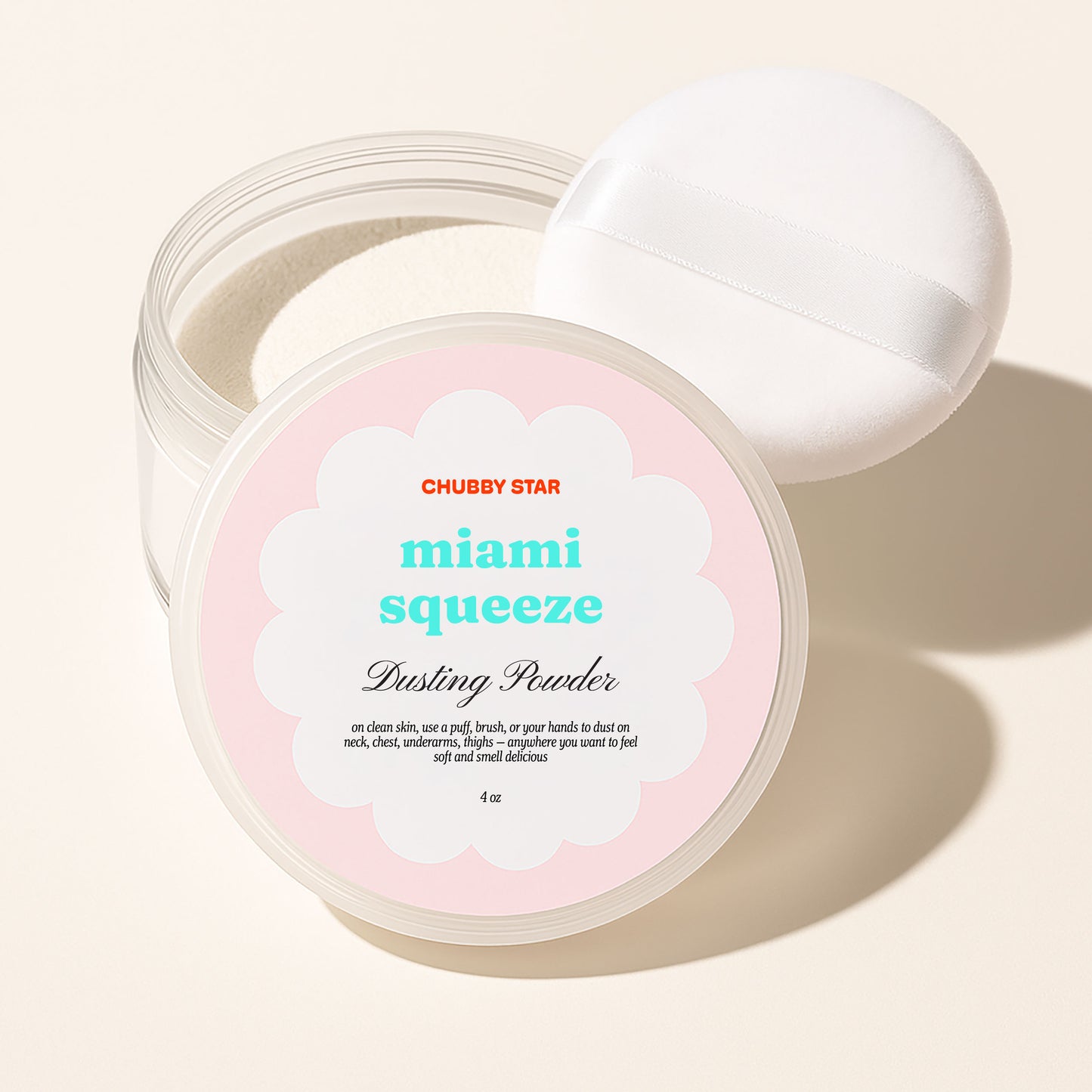 Miami Squeeze Miami Nectar scented dusting body powder on a white background