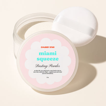 Miami Squeeze Miami Nectar scented dusting body powder on a white background