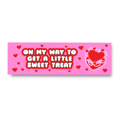 Cute pink viral tiktok car bumper sticker magnet that says On My Way To Get A Little Sweet Treat made by Shop Chubby Star