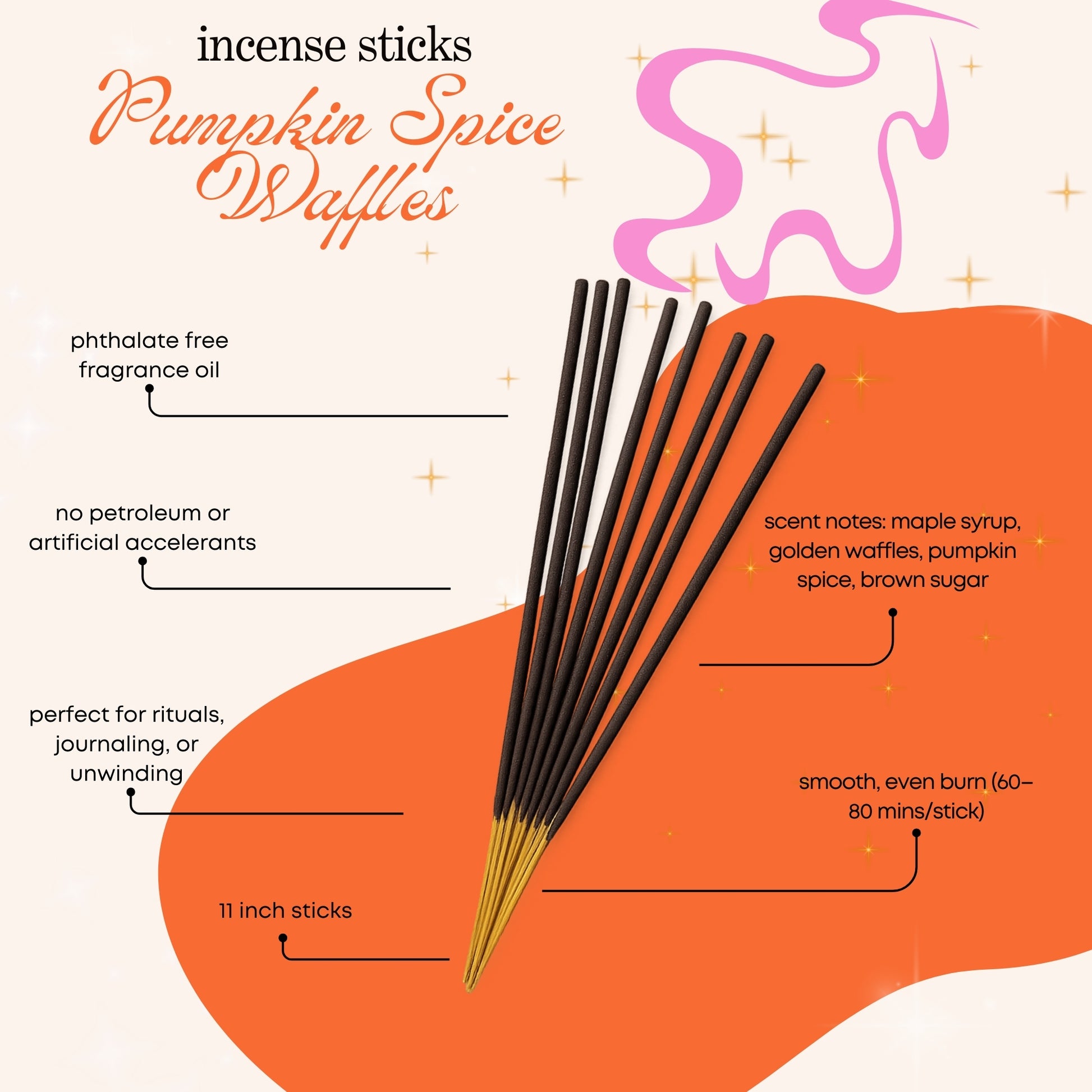 Incense sticks with pumpkin spice waffles fragrance on a colorful background