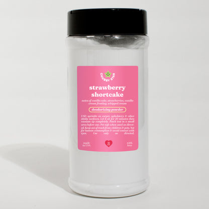 strawberry shortcake scented carpet powder scent on a white background