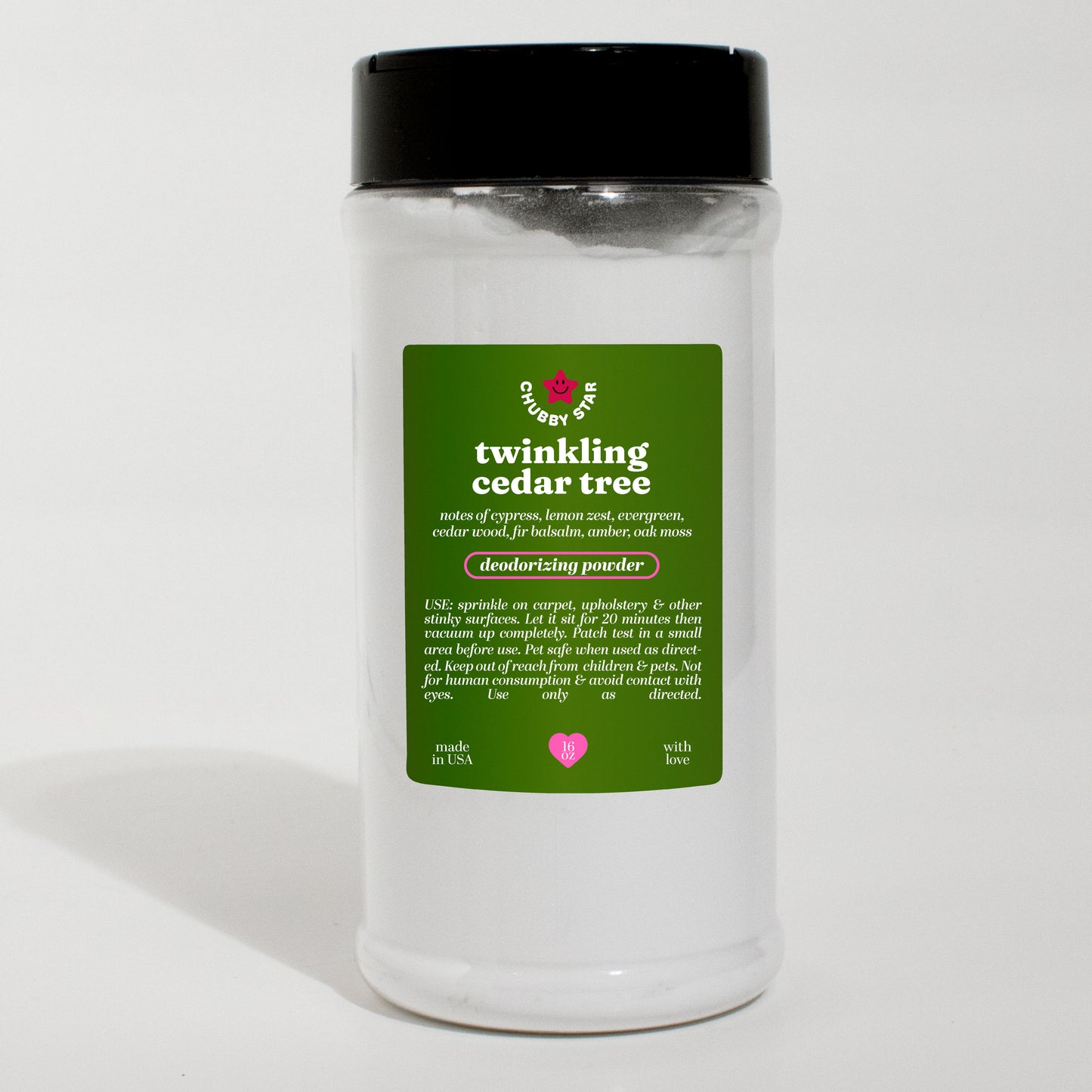 twinkling cedar tree scented carpet powder scent on a white background