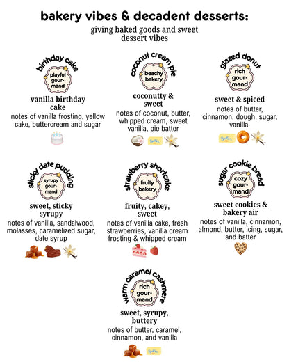 an image with different scents by chubby star that fall under the bakery vibes & decadent desserts category