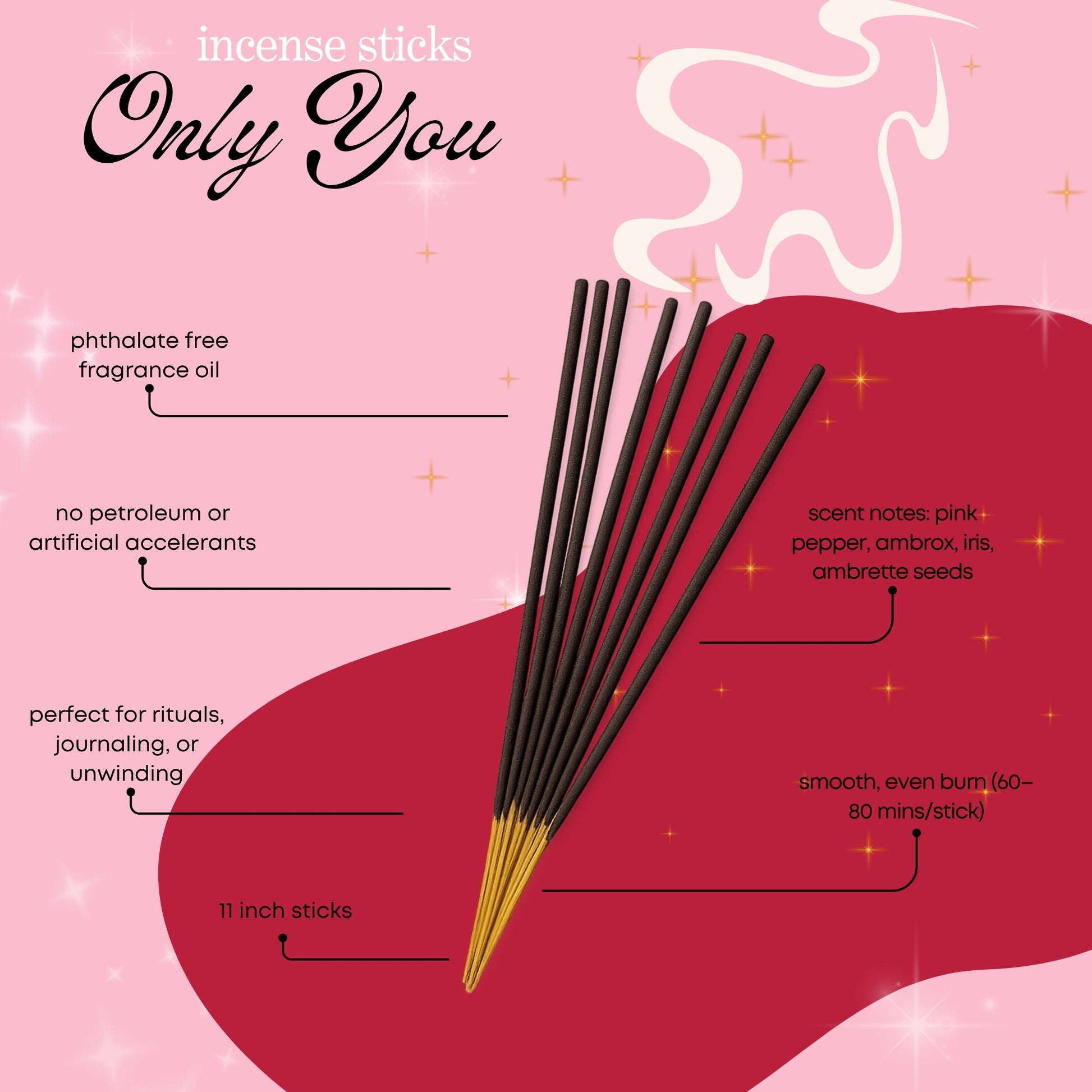 Glossier You dupe Only You scented incense sticks with product details on a pink background, made by Chubby Star on TikTok