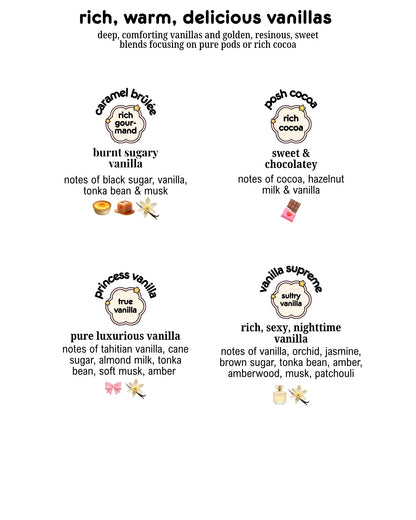an image with different scents by chubby star that fall under the rich, warm, and delicious vanillas scent category 